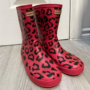 Hunter Red and Black Leopard Rain Boots